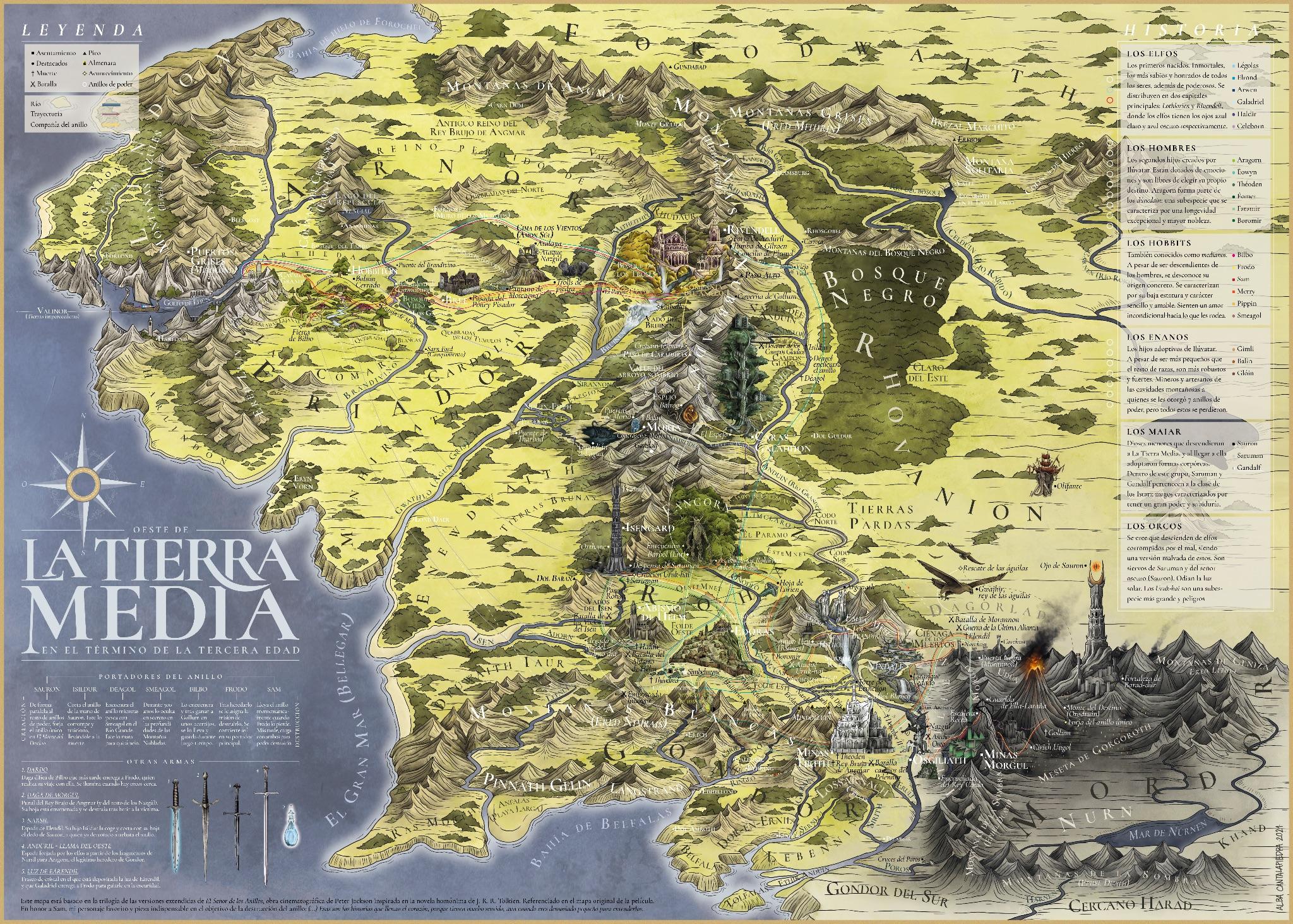 Mapa ilustrado del Oeste de la Tierra Media